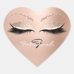White Monogram Name Glitter Pink Gold Lashes White Heart Sticker
