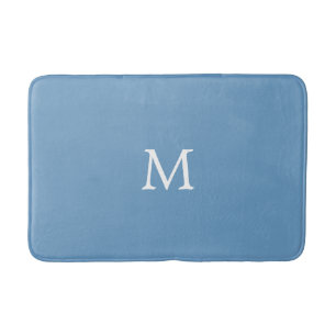 White Monogram on Medium Blue Bath Mat
