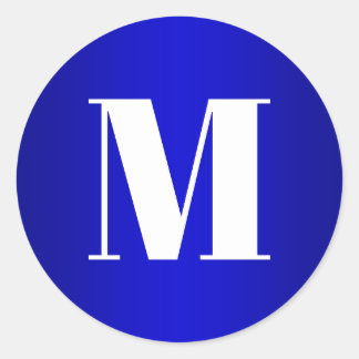 White Monogram on Royal Blue Ombre Classic Round Sticker