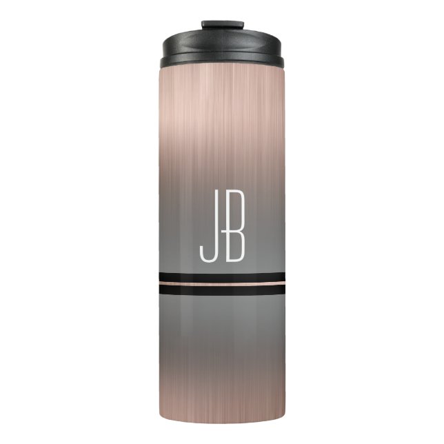 White Monogram or Name, Grey Gradient & Rose Gold Thermal Tumbler (Front)