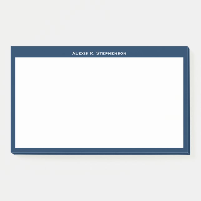 White Monogram or Name on Navy Blue Border Post-it Notes (Front)