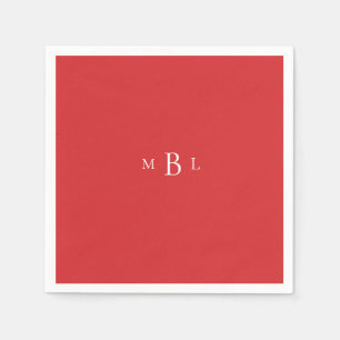 White Monogram Red Wedding  Napkins