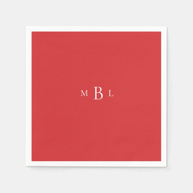 White Monogram Red Wedding  Napkins (Front)