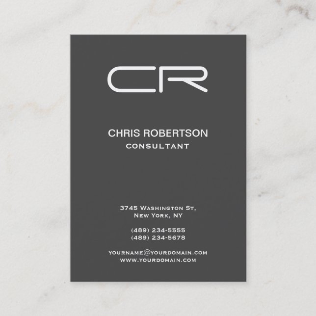 White Monogram Unique Modern Grey Business Card (Front)