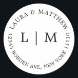 White Monogram Wedding Classic Round Sticker<br><div class="desc">Modern and minimalist wedding Sticker featuring your two initial monogram and address. A simple design that still comes across as chic and stylish. These envelopes are a great way to add an elegant touch to your wedding invitation suite.</div>