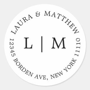 White Monogram Wedding Classic Round Sticker