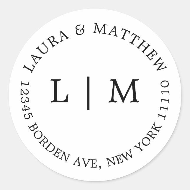 White Monogram Wedding Classic Round Sticker (Front)