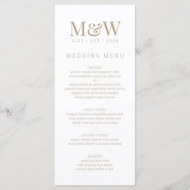 White Monogram Wedding Menu (Front)