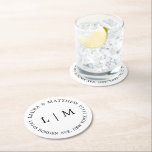 White Monogram Wedding Round Paper Coaster<br><div class="desc">Modern and minimalist wedding Sticker featuring your two initial monogram and address. A simple design that still comes across as chic and stylish. These envelopes are a great way to add an elegant touch to your wedding invitation suite.</div>