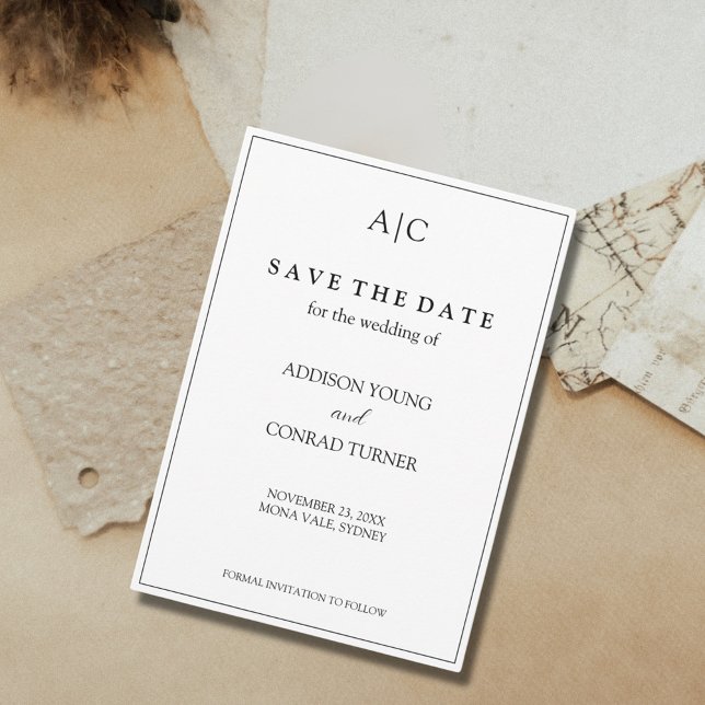 White Monogram Wedding Save the Date Card (Creator Uploaded)