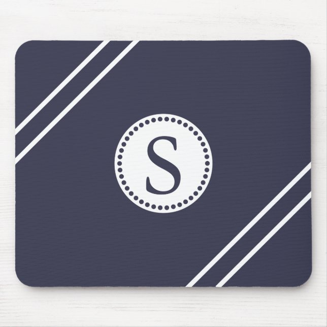 White Monogram with Blue & WhiteStripes Mouse Mat (Front)