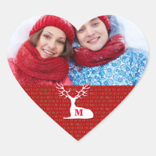White Monogrammed Reindeer with Photo Heart Sticker