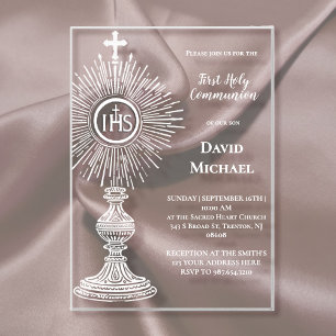 white monstrance design   First Holy Communion Acrylic Invitations