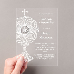 white monstrance   First Holy Communion Acrylic Invitations