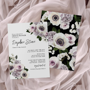 White Moody Anemone and Purple Roses Bridal Shower Invitation