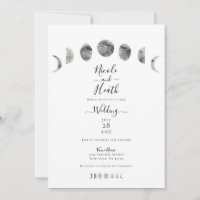 White Moon Phases Watercolor Minimal Wedding