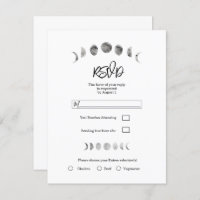 White Moon Phases Watercolor Minimal Wedding RSVP 