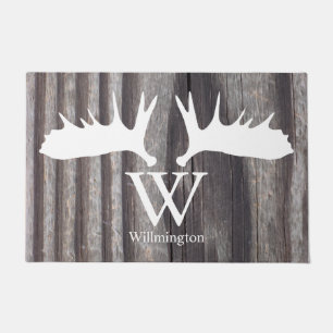 White Moose Antlers Weathered Wood - Personalised Doormat