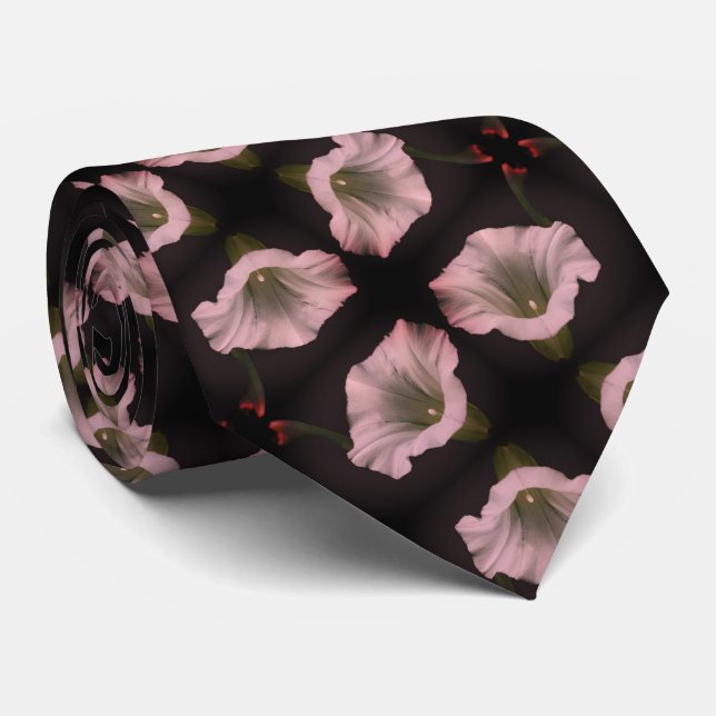 White Morning Glory Flower Close Up Pattern    Tie (Rolled)