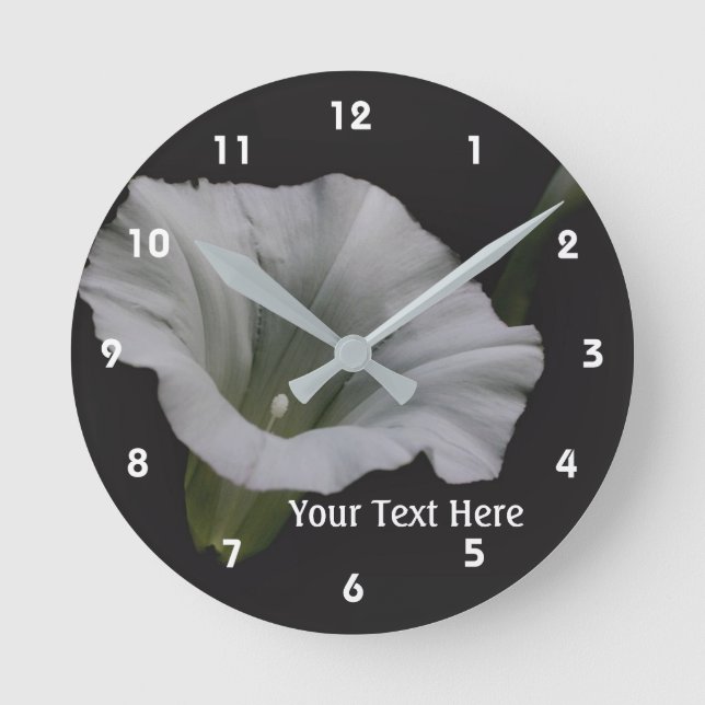 White Morning Glory Flower Nature Personalized Round Clock (Front)