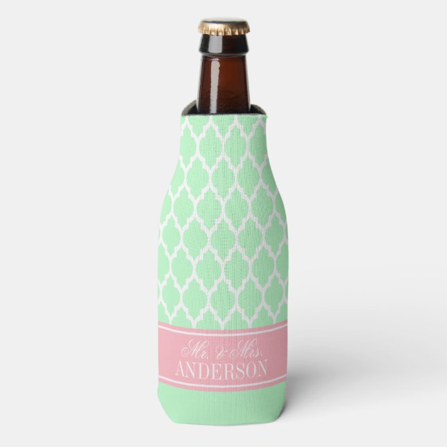 White Moroccan #4 CB Pink Wedding Bottle Cooler (Bottle Front)