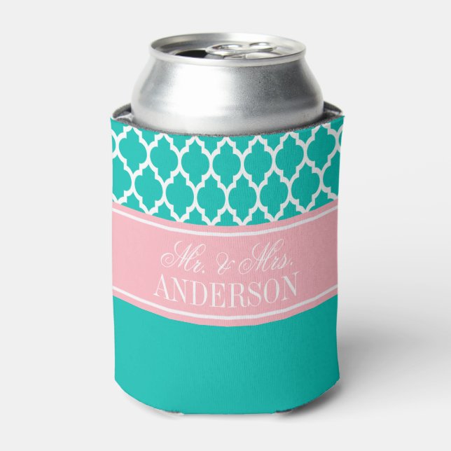 White Moroccan #4 CB Pink Wedding Can Cooler (Can Front)
