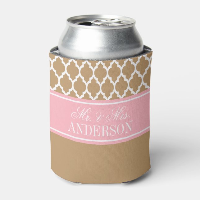 White Moroccan #4 CB Pink Wedding Can Cooler (Can Front)