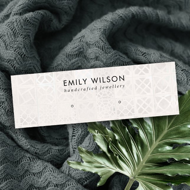 WHITE MOROCCAN TILE TEXTURE STUD EARRING DISPLAY MINI BUSINESS CARD (Creator Uploaded)