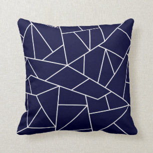 White Mosaic Lines On Navy Blue Cushion