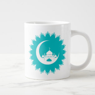 White Mosque in Crescent Moon Ramadan blue Large Coffee Mug