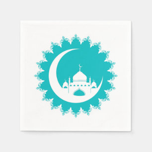 White Mosque in Crescent Moon Ramadan, blue Napkin