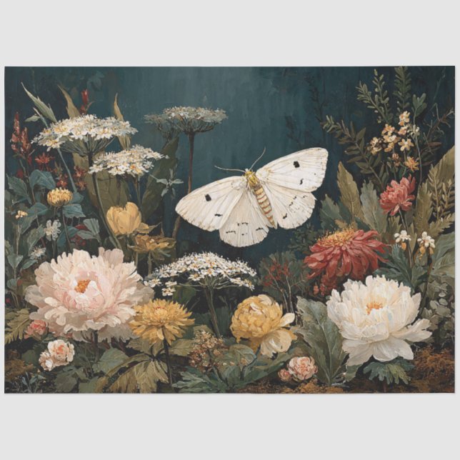 White Moth and Moody Florals Tissue Paper (Front)