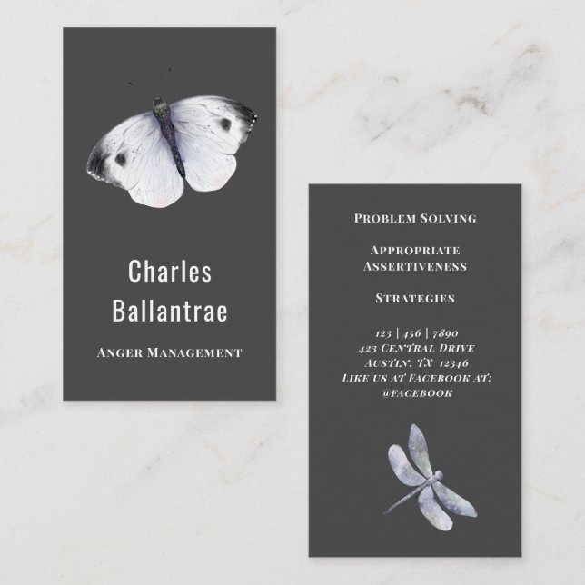 White Moth Anger Management Business Card (Front/Back)