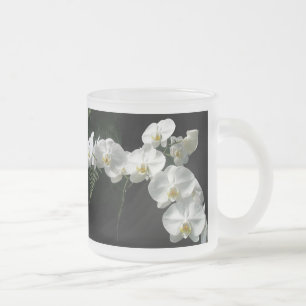 White Moth Orchid Flowers & Ferns Frosted Glass Coffee Mug