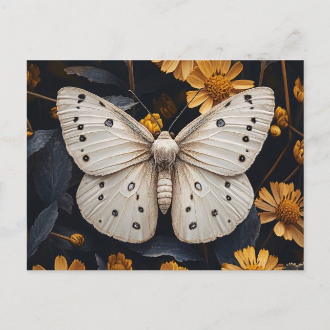 White Moth Resting Among Yellow Flowers Postcard (Front)