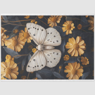 White Moth Resting Among Yellow Flowers Tissue Paper