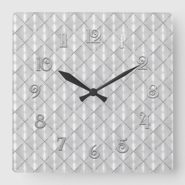 White Mother of Pearl with Silver Square Wall Clock (Front)