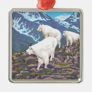White Mountain Goat FamilyUtah Metal Tree Decoration
