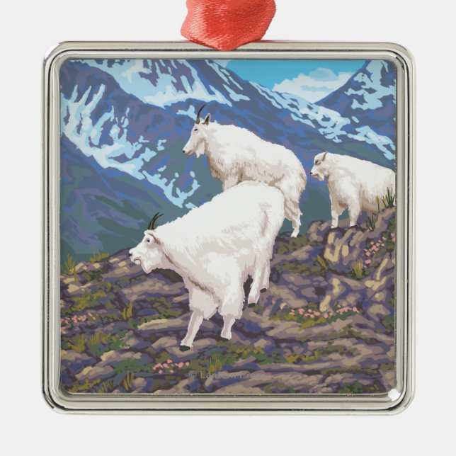 White Mountain Goat FamilyUtah Metal Tree Decoration (Front)