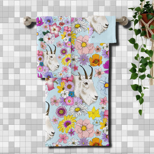 White Mountain Goat Flowers Bath Towel Set