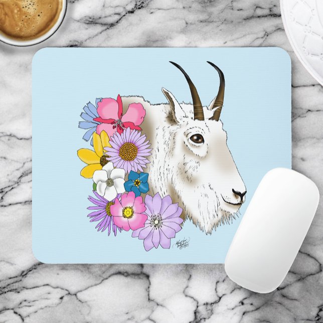 White Mountain Goat Flowers Mouse Mat (Creator Uploaded)
