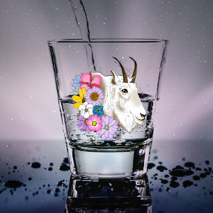 White Mountain Goat Flowers Shot Glass