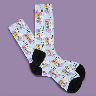 White Mountain Goat Flowers Socks