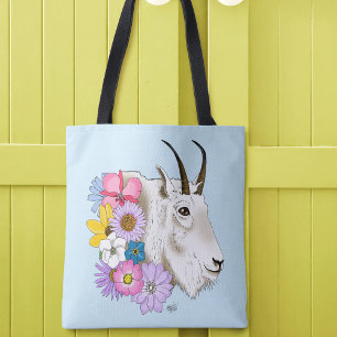 White Mountain Goat Flowers Tote Bag