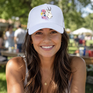 White Mountain Goat Flowers Trucker Hat