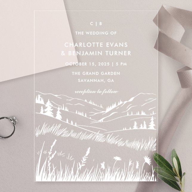 White Mountain Landscape Wedding Acrylic Invitations (Creator Uploaded)