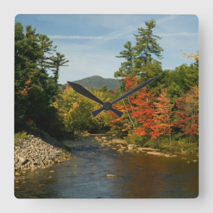 White Mountains River in Autumn, New Hampshire Square Wall Clock