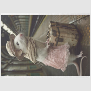 White Mouse Pink Skirt Suitcase Decoupage Tissue Paper