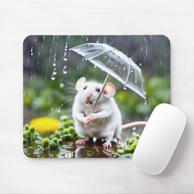 White Mouse Under Umbrella Mouse Mat (With Mouse)