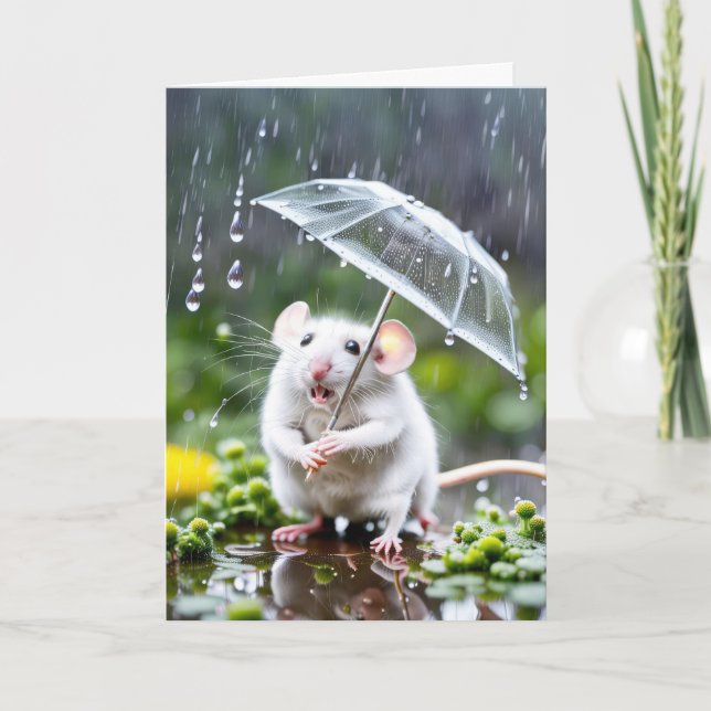 White Mouse With Umbrella Card (Front)